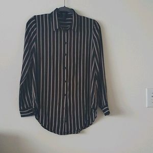 Forever 21 Brown and Black Striped Button Blouse
